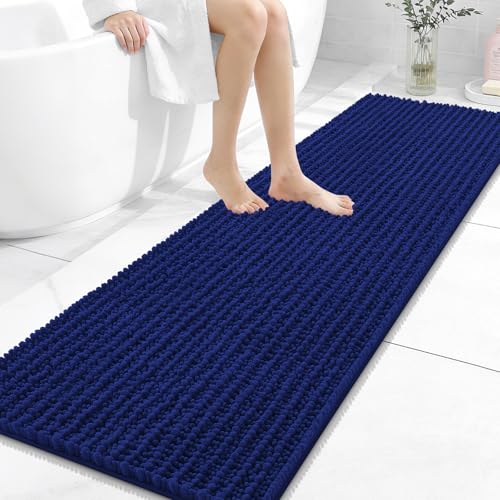 Image of OLANLY Long Bathroom Rugs Runner 59x20, Thick Soft and Absorbent Chenille Bath Mat, Non-Slip, Machine Washable Quick Dry Bath Rugs for Tub Shower Floor, Home Decor Accessories, Navy Blue