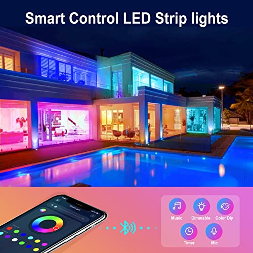 Image of CHARKEE 100ft Outdoor Led Strip Lights Waterproof IP65, Bluetooth Outdoor Waterproof Lights with Remote and Smart App Control 5050 RGB Color Changing Strip Lighting for Patio Decor(3 * 32.8ft)
