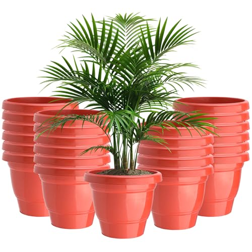 Image of Kuber Industries (Pack of 24) Flower Pot | Pots for Terrace, Garden (8 Inch) 2-Layer Fuldani Flower Pot | Pots Stand for Plants | Phooldaan for Home D?cor | Synergy Indoor Plant Stand | Red