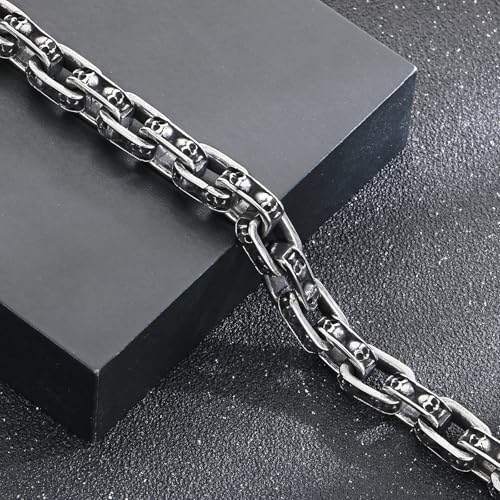 Men's Stainless Steel Skull Link Bracelet Punk Biker Gothic Skeleton Chain Hand Jewelry for Men and Women Polished Gift for Him3
