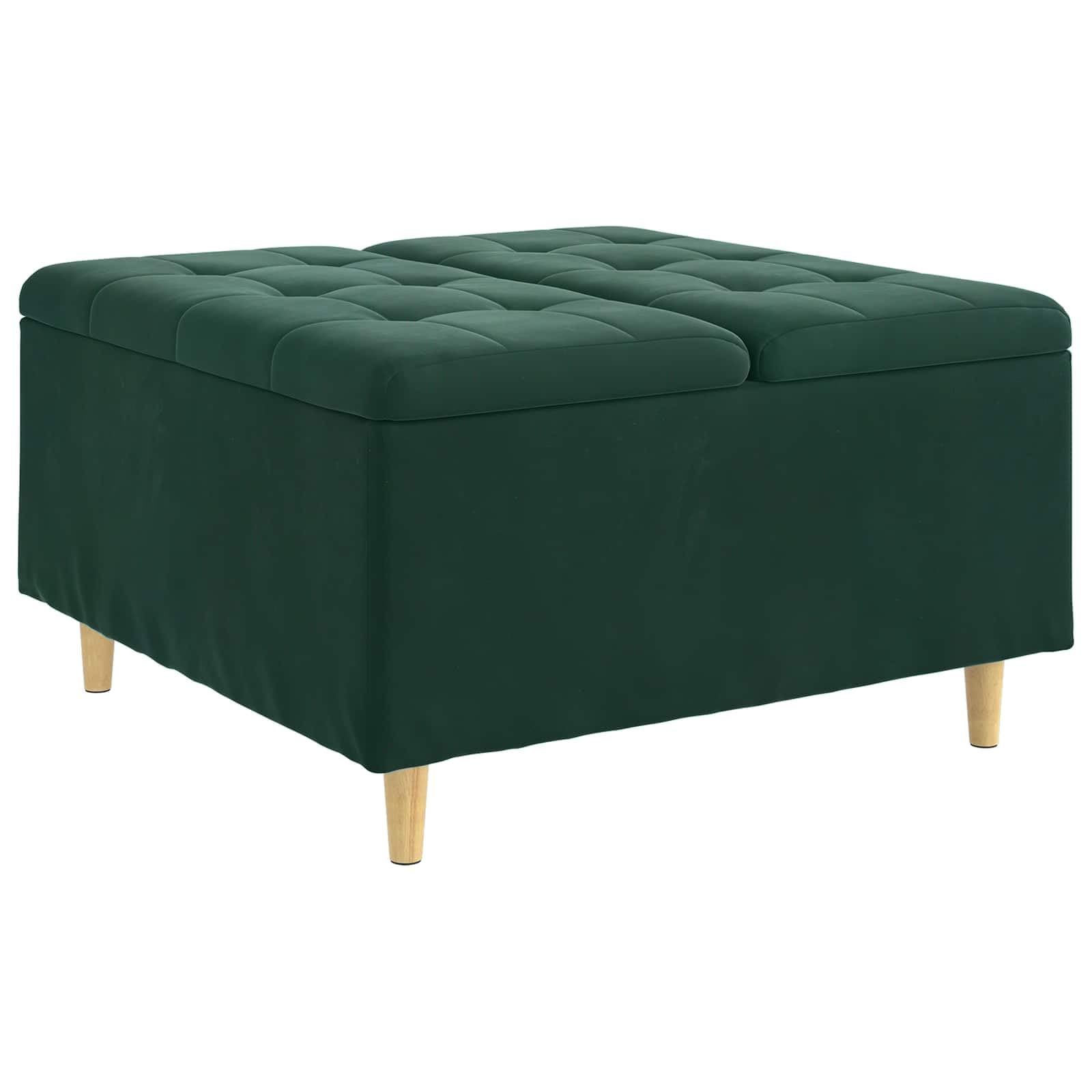Ottomana con vano portaoggetti, verde scuro, 80 x 80 x 45 cm