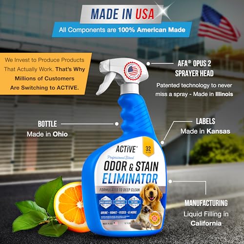 Pet Odor and Stain Eliminator - 32 oz ACTIVE Enzyme Cleaner for Dog & Cat Urine, Stain Remover Spray for Carpet, Upholstery, Hardwood, Spot Cleaning, Deodorizer for Dogs Cats Pets - Natural Citrus Oil - Image 7