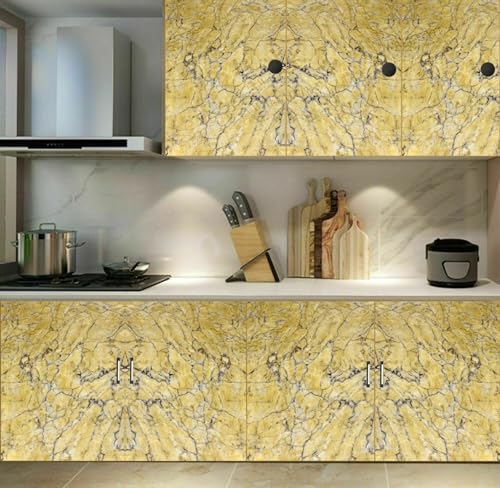 Image of WALLMATE Marble Wallpaper Self Adheisve Marble Wallpaper Waterproof Countertop Furniture Kitchen Marble Sticker (Yellow Itanian, 24x96 Inch)