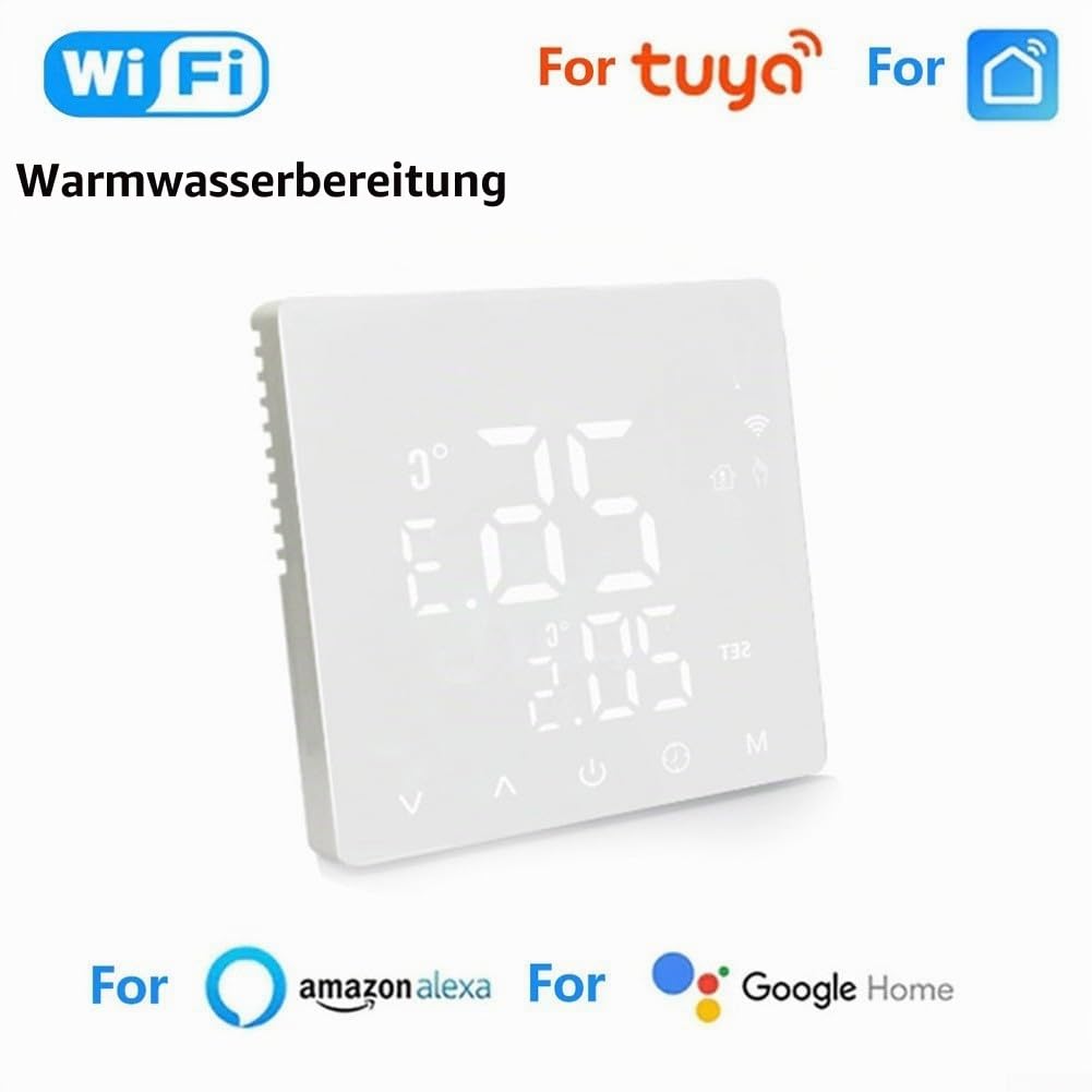 Intelligenter WiFi Thermostat, Programmierbarer Thermostat mit LCD Bildschirm kompatibel für Tuya Smart Home für Fußbodenheizung Gasheizkessel(W Water Heating)