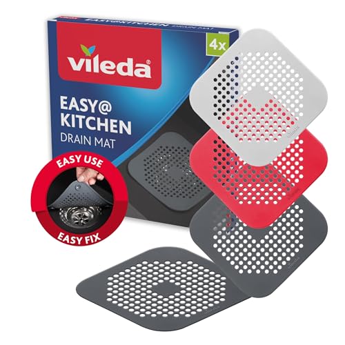 Vileda Abflusssieb 4er Set - Spülbecken Sieb, Haarsieb Waschbecken, Abflusssieb Badewanne & Dusche - verhindert Gerüche & Verstopfungen - Abflussieb mit Saugnäpfen