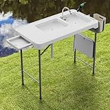 ERGMASTER Fish Cleaning Table Portable Picnic Table Outdoor Cleaning Station for Camping, Picnic, Fishing, Patio
