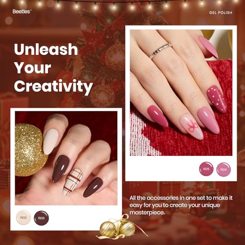 Image of Beetles Gel Nail Polish Kit - 23Pcs Burgundy Red Brown Orange Purple Colors Gel Polish Set Brown Gray Blue Green Soak Off Uv Gel Base Top Coat Gifts for Girls Glowing Attraction