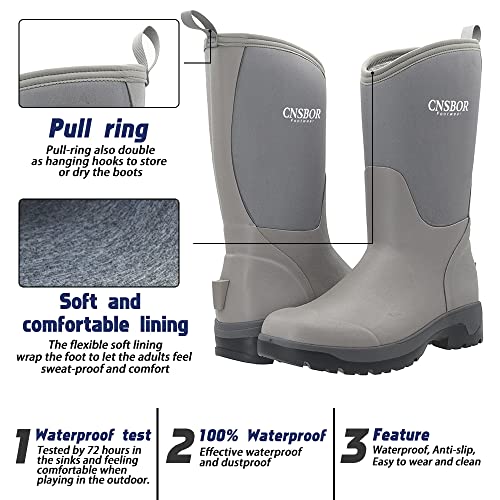 Cnsbor Rain Boots Men, Men's Waterproof Insulated Rubber Boots, Garden Fishing Outdoor Work Boots, Mid Calf Boots, Grey Size 11 #TOP1