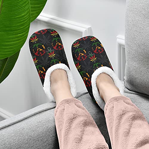OTVEE Unisex Slipper Marijuana Weed Leaves With Peace Symbols Coral Fleece House Slipper Anti-Skid Indoor Socks House Shoes for Men and Women-XL4