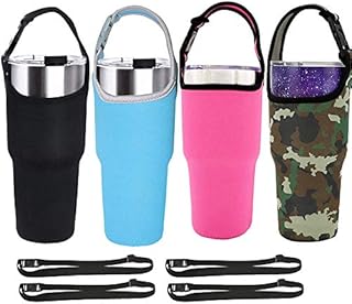 Gzingen 4 PACK Tumbler Carrier Holder with Shoulder Strap,For All 30oz Travel Insulated Tumbler Coffee Cup,Water Bottle Carrier with Strap Portable Neoprene Sleeve Water Bottles Cup Carrier Pouch