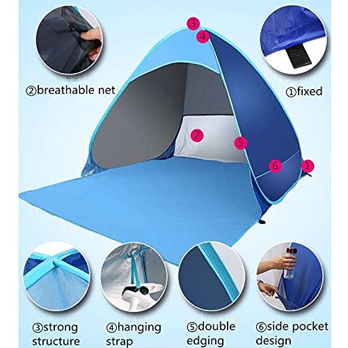 Image of Pop Up Beach Tent for 1-3 Person, Sun Shelters Portable Tent with Stakes, UPF 50+UV Protection Rating for Family Camping Fishing Picnic