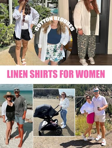 HOTOUCH Womens Linen Button Down Shirt Casual Long Sleeve Cotton Blouse Loose Fit Collared Work Gauze Tops with Pocket3