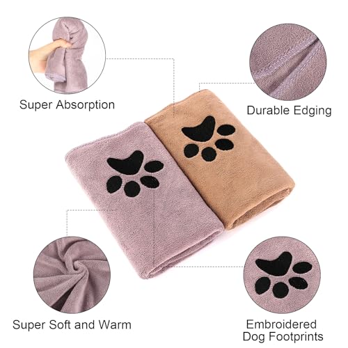 GFUEIGJ 2 Stück Haustier Badetuch Hundehandtuch Extra Saugfähig 75x35 cm Hunde Handtuch Handtücher Schnelltrocknend Haustier für Katzen, Hunde Oder Andere Haustiere(Lila und Braun)