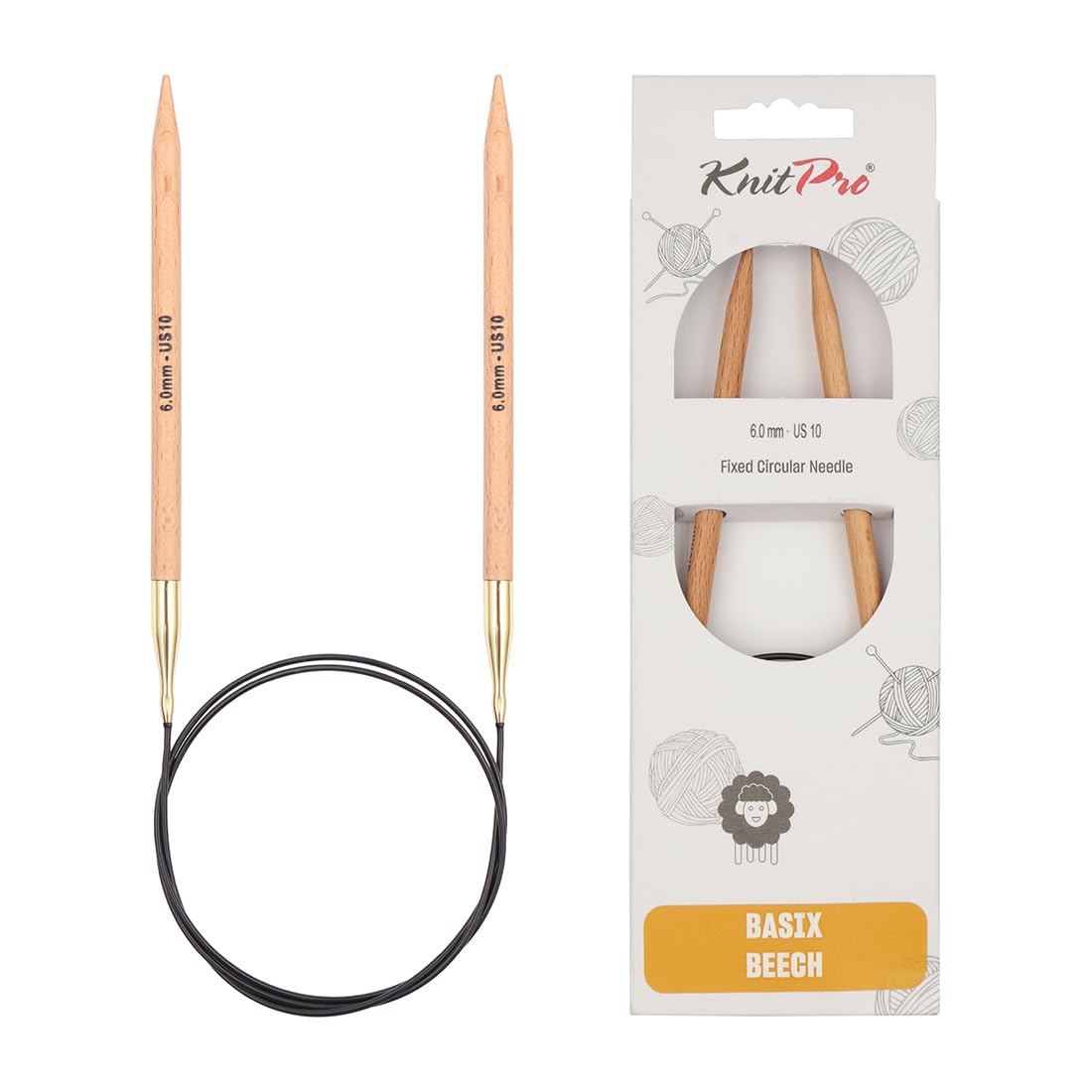 KnitPro Basix Beech Fixed Circular Needles 60" (150cm) | 6.00mm