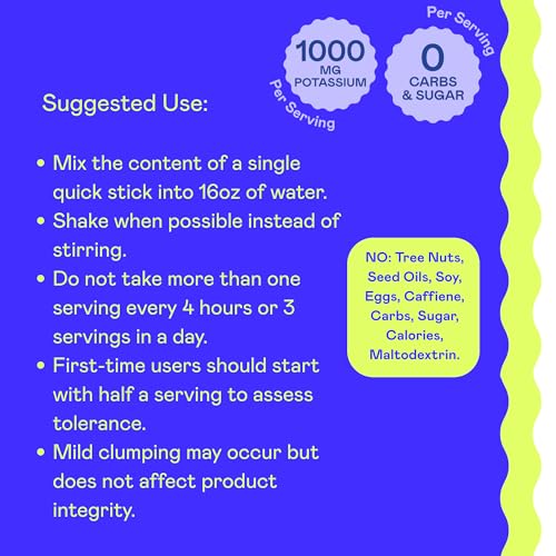 Image of Hi-Lyte K1000 Blue Raspberry Electrolytes Powder Packets, 30 Servings - 1000mg Potassium + Magnesium, Sodium, Trace Minerals - 0 Carbs, 0 Sugar