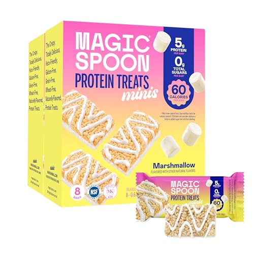 MAGIC SPOON Mini Treats - 5g Protein Low Carb Keto Friendly Low Sugar Gluten Free Crispy Protein Bar Cereal Bar On-The-Go Healthy Snack (Marshmallow 16 Mini Bars)