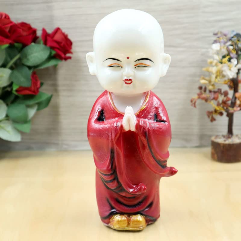 JAIPUR ACEBuddha Statue Decorative Items for Home Buddha Figurine Sculpture Decoration for Home Indoor Outdoor Garden Patio Desk Porch Yard Art Decor (Baby Monk Red)