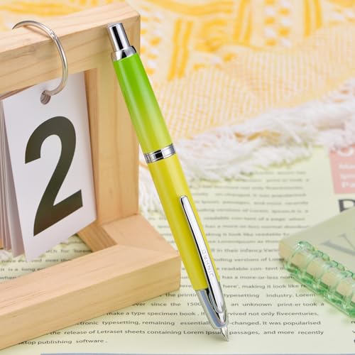Image of Jinhao 10 Press Fountain Pen with Box, Gradient Green Retractable Fine Nib with Ink Converter Set (Silver Clip)