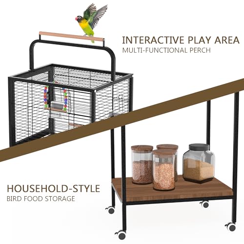Image of Bird Wrought Iron Cage, Home Style Detachable Travel Birdcage for Small and Medium Birds Parrots Lovebird Conures Cockatiel,Black,52-Inch