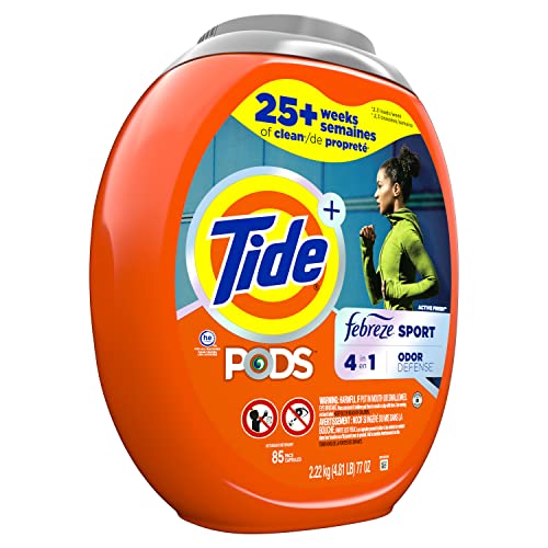 Tide Pods Liquid Laundry Detergent Soap Pacs, 4-N-1 With Febreze, He Compatible, 85 Count, Fights Even Week Old Odors, Sport Odor Defense #TOP12