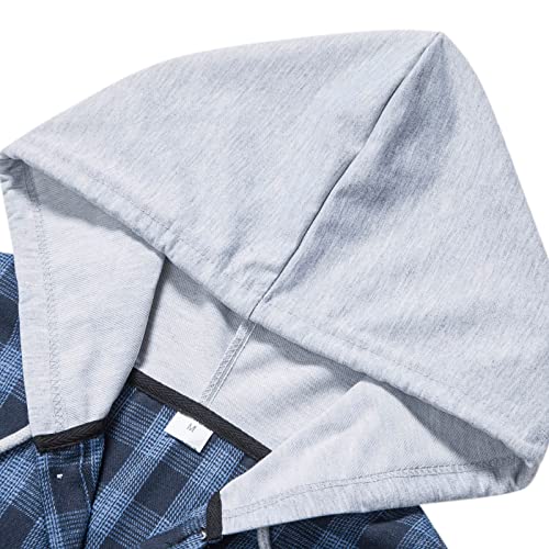 Men Long Sleeve Quilted Lined Flannel Shirt Jacket with Hood Button-Down Flannel Plaid Shirt Hoodie Lightweight Jacket 6