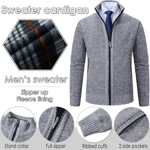 XinYangNi Men's Sweaters Full Zip Slim Thick Knitted Cardigan Sweaters Jacket with Pockets2