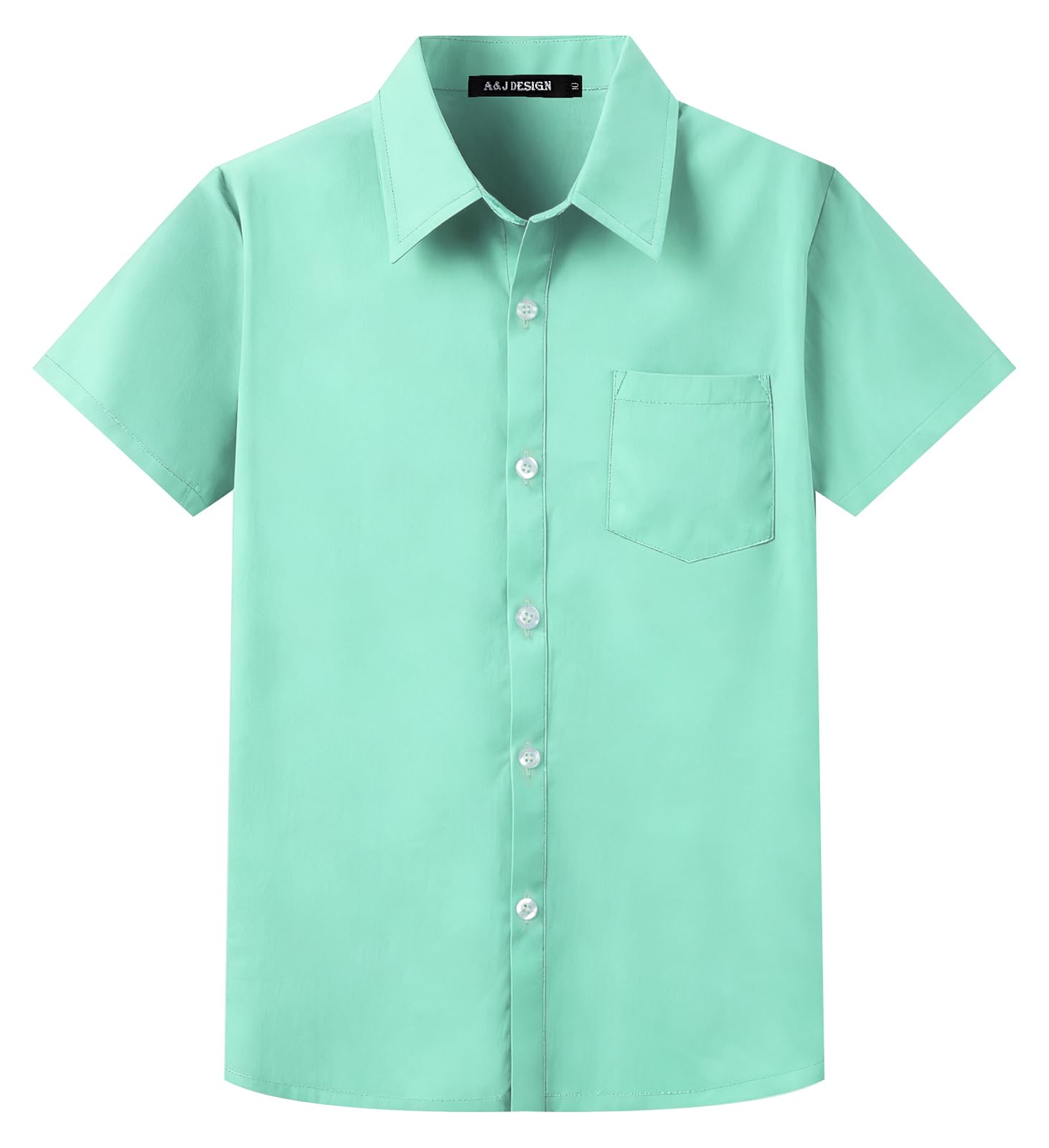 A&J DESIGN Boys Short Sleeve Dress Shirt Kids Formal Uniform Solid Collared Button Down Shirt with Chest Pocket