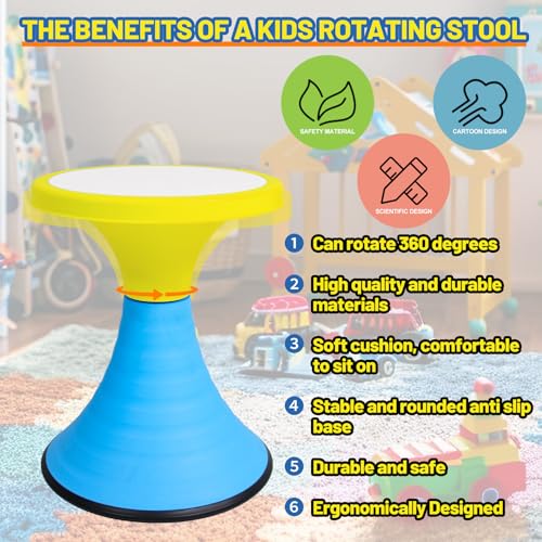 Image of AOBOTE Kids Wobble Swivel Stool, 15.7 inch Height Wiggle Stool for Ages 6+, 360 Rotatable Active Learning Chair, Flexible Seating for Classroom & Home, Improves Posture & Focus, Blue