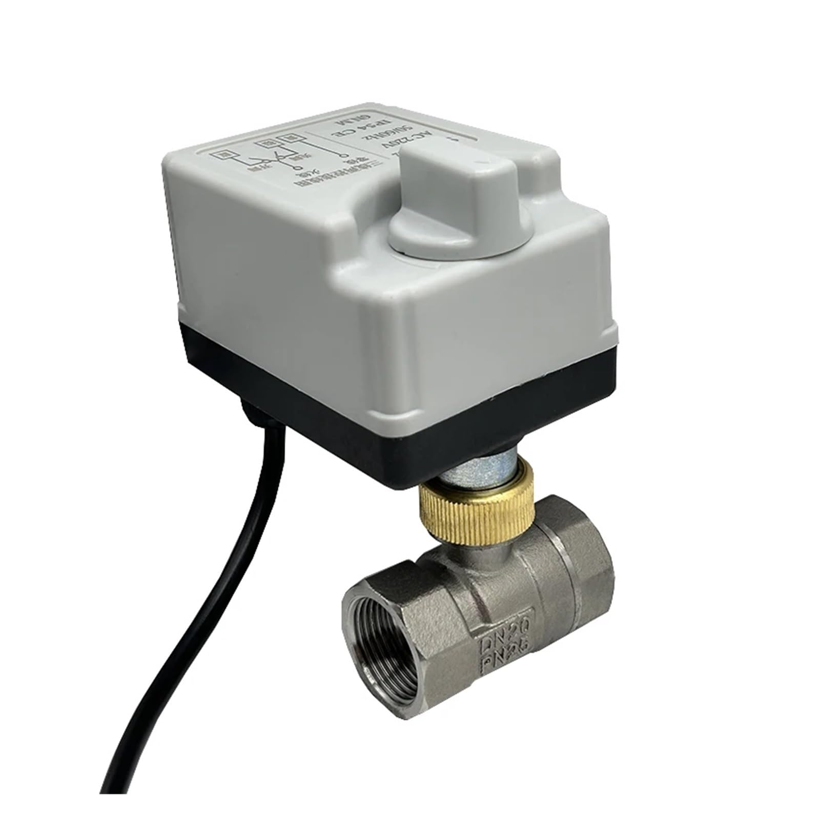Valve motorisée Vanne à boisseau sphérique motorisée en acier inoxydable 3/4" avec interrupteur manuel, vanne à boisseau sphérique électrique à trois fils et deux points 220 V(220VAC)