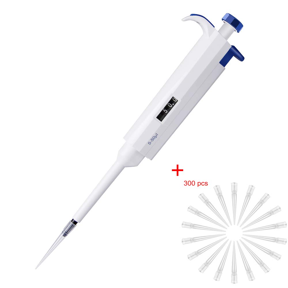 FOUR E'S SCIENTIFIC 5-50ul Micropipette with 300pcs Universal Pipette Tips Single Channel Pipettor Autoclavable Lab Pipette Micro Pipettor for Laboratory