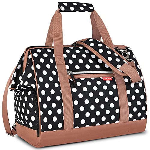 Lekesky Kleine Reisetasche Weekender Damen, Sporttasche mit Schuhfach, Großes Öffnungsdesign, 33L für Kurze Reisen, Airline, Krankenhaus, Strand (Schwarz Gepunktet)