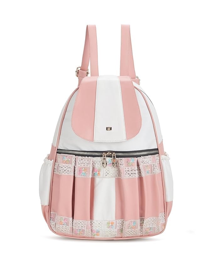 Womens Cute Embroidered PU Leather Backpack with Teddy Keychain (Pink & White)-picture-16