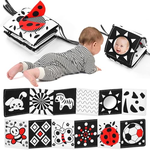 AJsupojouet Newborn Black and White High Contrast Baby Book for 0-3 Months Brain Development, Tummy Time Sensory Infant Toys, Montessori Essentials for 0-6-12 Months Gifts
