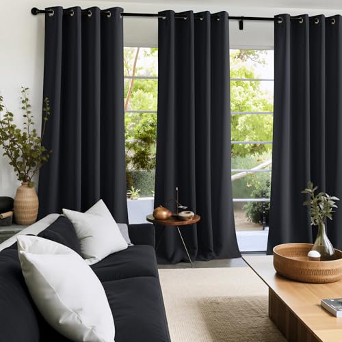 Image of NICETOWN Room Darkening Draperies Curtains Panels, 2 Panels Black W52 x L96