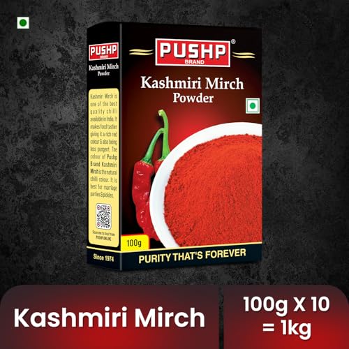 Image of Pushp Brand Kasmiri Red Chilli Powder (100gm Pack of 10)