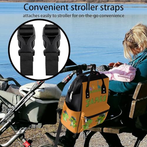 Image of Custom Dinosaur-Diaper-Bag for-Baby-Boys Large Waterproof Nappy-Backpack for New Dad Mom Gifts