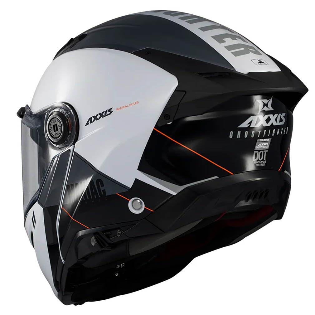 AXXIS Ghostfighter SV Maniac Blanco Negro Brillo - Casco de Moto Modular Abatible Diseño Streetfighter con Visor Solar - Unisex Hombre y Mujer - Homologado P/J ECE 22.06