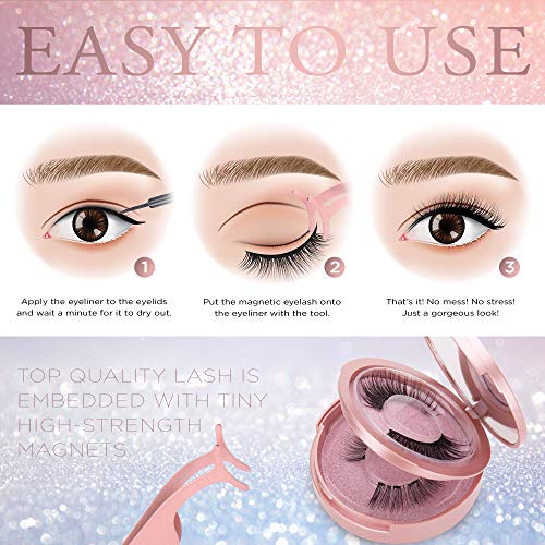Magnetic Eyelashes with Magnetic Eyeliner Kit, with Applicator and Mirror for Easy Application, 2 Pairs