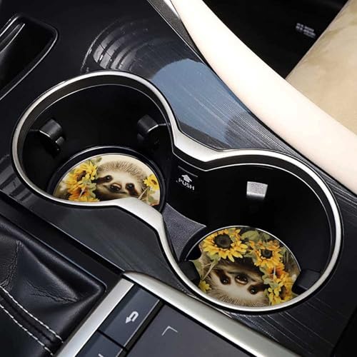 Posavasos para portavasos de carro, 2 piezas con diseño de perezoso y girasol miniatura 7