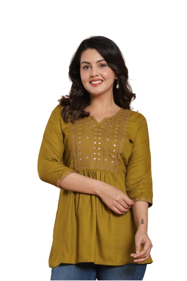 Image of Women Embroidered Anarkali Short Kurti | Stylish Casual Top | Trendy Ethnic Kurti for Women