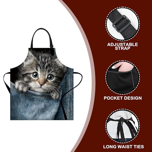 Image of Nuxovilar Polyester Cute Kitchen Apron with Pockets 26.7x30.7 Inches for Home Kitchen Baking Cooking Catering