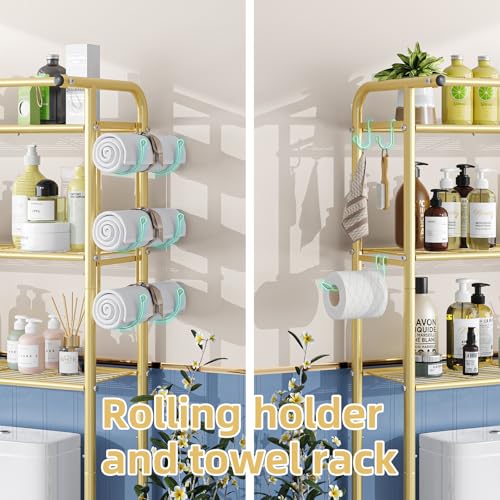 Image of Simple Trending 3 Tier Over The Toilet Rack, Shelf Bathroom, Bathroom Stand Organizer Space Saver, Gold