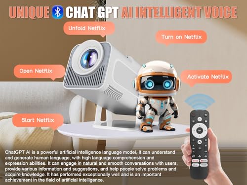 HY320 NTV Smart Projector: Netflix-Licensed 1080P Portable Projector with ChatGPT Voice Assistant, WiFi, and Bluetooth for Home Theater & Outdoor Use