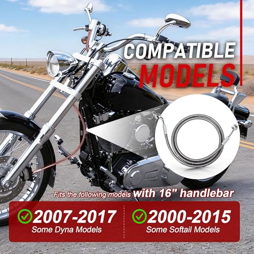Image of 52.8 inch Total Length Dyna /Softail Front Brake Line Extended Hydraulic Hose Steel Braided for 2007-2017 Some Dyna, 2000-2015 Some Softail Bikes with a 16 inch Ape Handlebars