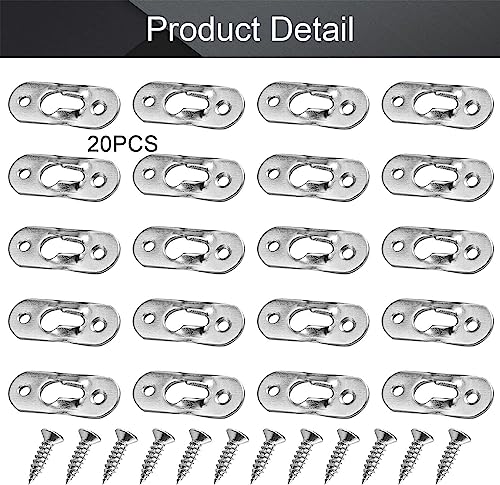 Image of Aicosineg 20Pcs Keyhole Hanging Plate 1.5 inch x 0.55 inch Single Hole Hook Metal Keyhole Hangers Keyhole Hanging Fasteners for Mirror Picture Frames Silver