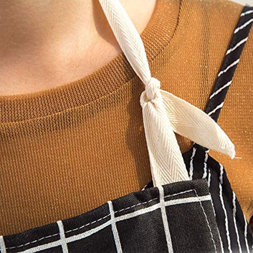 Image of KPNG Lattice Cotton Linen Apron Woman Adult Bibs Home Cooking Baking Coffee Shop Cleaning Aprons Kitchen Accessory (Pack Of 1, Black)