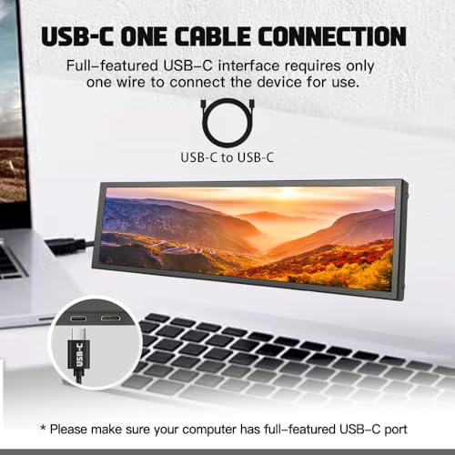 Image of 8.8 inch Small Mini Touchscreen Monitor 480x1920 IPS USB Type C Long Stretched Bar 600cd /m2 High Brightness Adjustable Strip Display for Windows Computer PC Sub Screen
