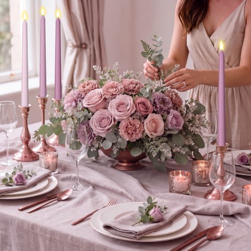 Image of Macarrie 24 Packs Flameless Taper Candles Battery LED 11 inch,Morandi Purple