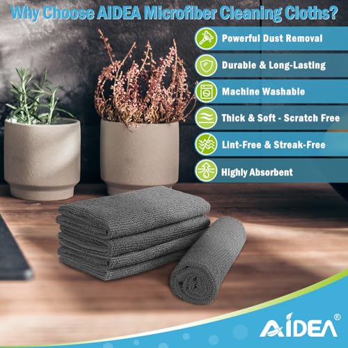 Image of AIDEA Microfibre Cleaning Cloth Lint Free Washable Pack of 8 30x30cm Grey | Multifunctional Reusable Cleaning Cloths, Streak Free Washable Cloth Duster for House, Kitchen, Car, Motorbike, Windows