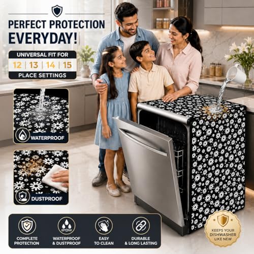 Image of Waterproof Dishwasher Cover for 12 to 15 Place Setting | Suitable with Bosch, LG, IFB, Hafele, Faber & More | Dustproof Appliance Protector Zip Cover Universal Fit-(63X63X88cms Design 5)